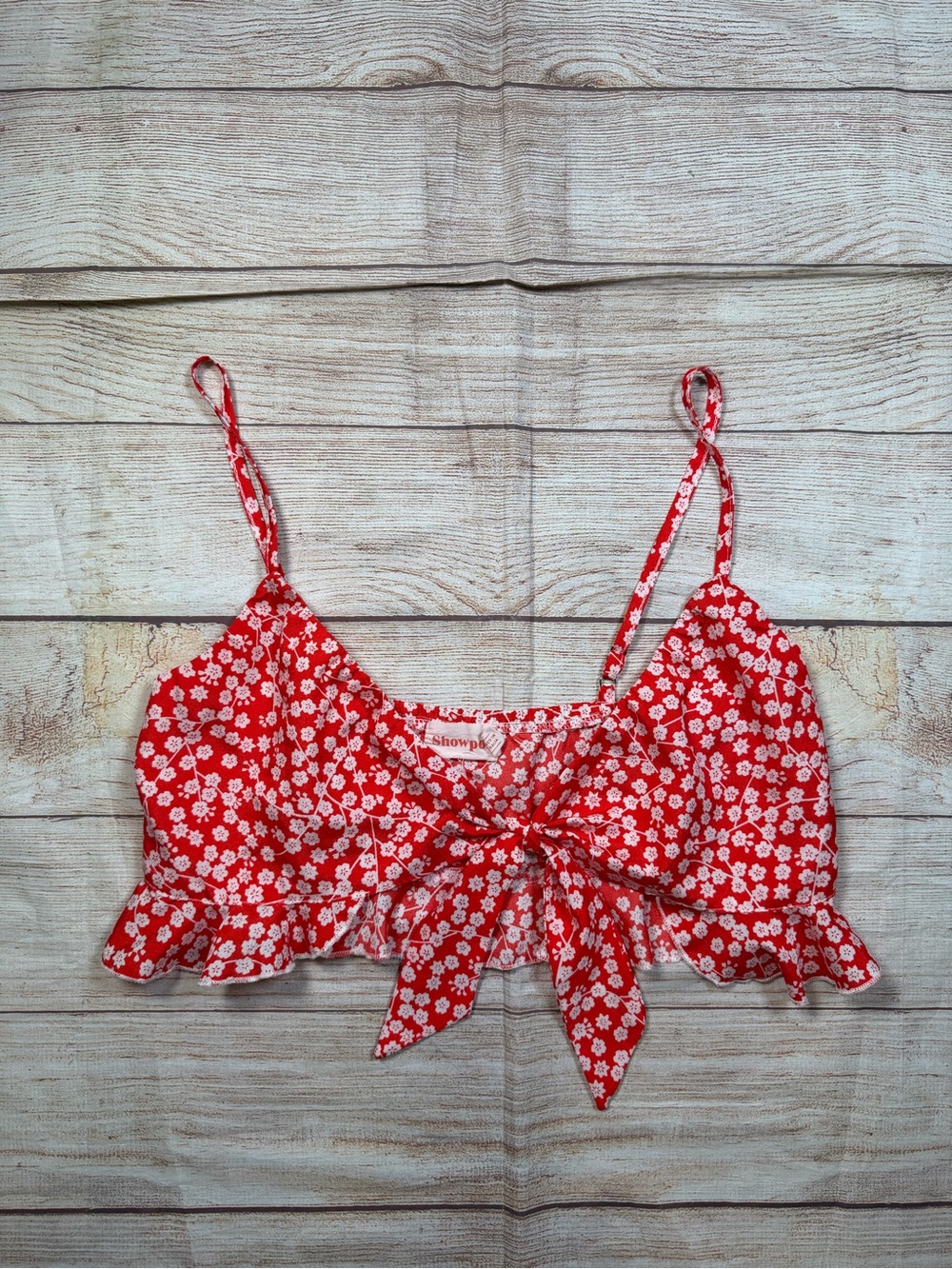 Showpo. Red Floral Festival Tie-Front Cropped‎ Cami Top